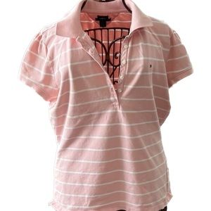 Tommy Hilfiger Women’s Slim Fit Pink and White Striped Polo Size XL